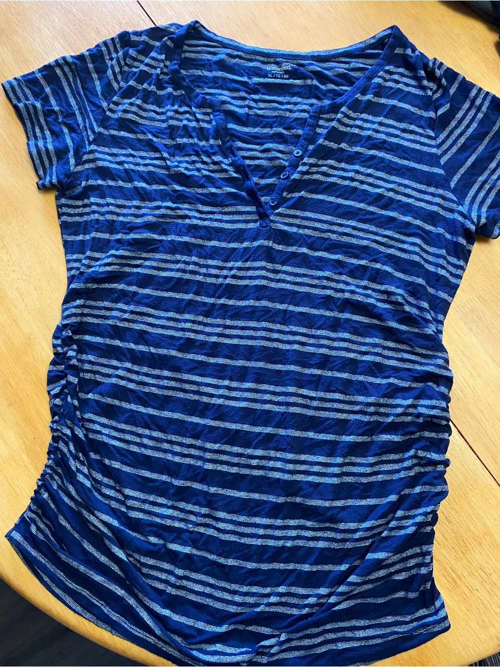 Motherhood Maternity Blue Striped Button-Accent Maternity Top